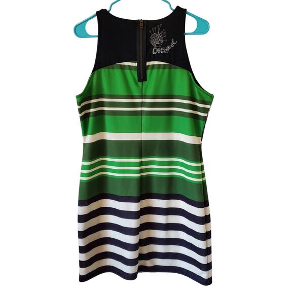 Desigual Chula Life Floral Striped Print Dress Womens XL Green Black - Picture 3 of 6